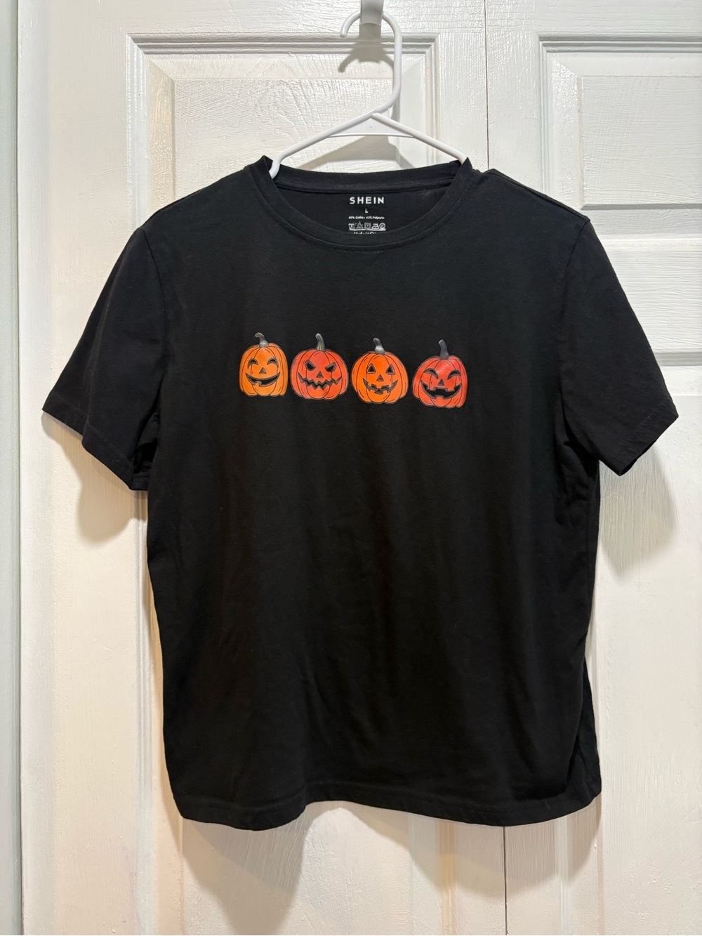 SHEIN Halloween Pumpkin Jack O Lantern Black Short Sleeve T-Shirt - Size Large